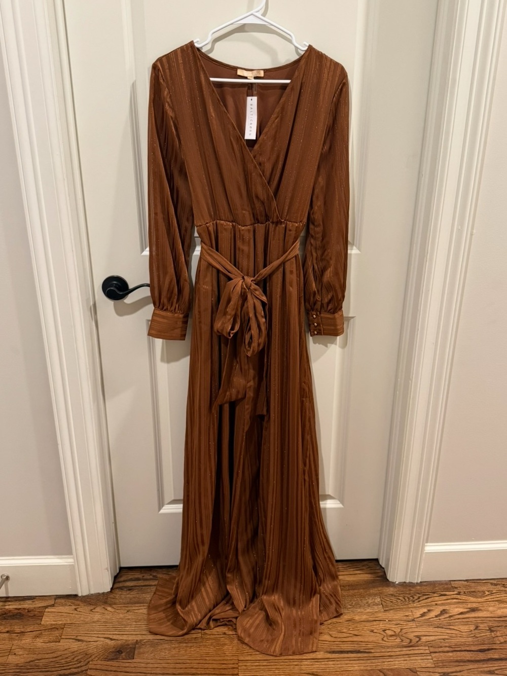 Baltic Born Ricarica Maxi Dress Long Sleeve Metallic Stripe Waist Tie Large